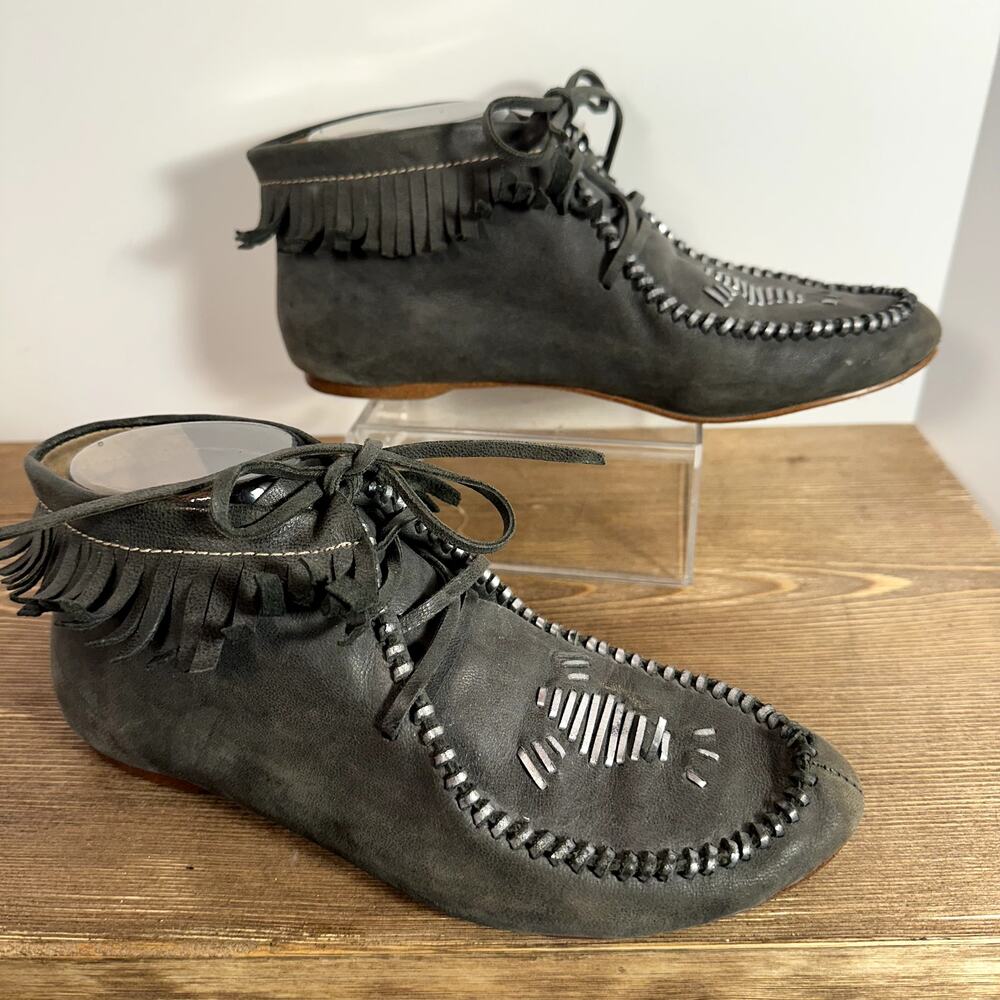 Latigo Moccasin Chukka Boots 6.5 Gray Leather Lace-Up Boho Artisan VTG Retro